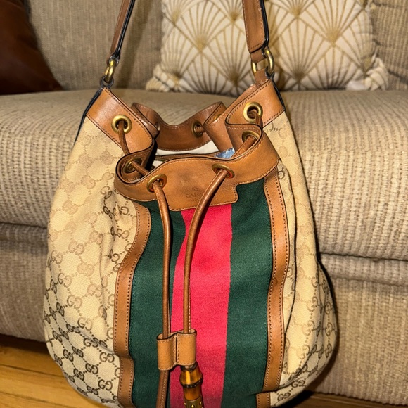 Gucci Beige and Green Women's Bag Sherry Line Hobo - Picture 2 of 5